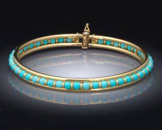 Ladies Italy Elegant Gold and Turquoise Bangle