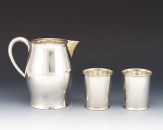 P. Revere Reproduction Pitcher by Tuttle with Two S. Kirk and Son Julep Cups