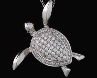 Ladies Gold and Diamond Turtle Pendant on Chain