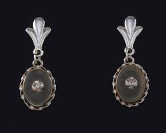 Ladies Vintage Pair of Gold, Camphor Glass and Diamond Earrings