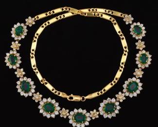 Ladies Gold, Emerald and Diamond Necklace