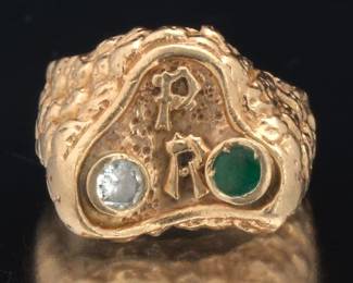 Vintage Gold, Diamond, and Emerald Initials Ring