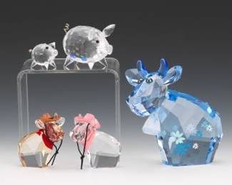 A Group of Swarovski Crystal Pigs, Cows and Bulls