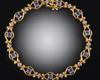 Ladies Gold, tanzanite and Diamond Fancy Link Bracelet