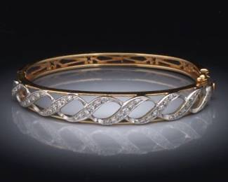 Ladies TwoTone Gold and Diamond Bangle