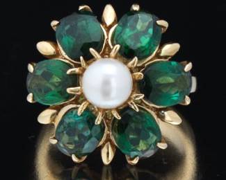 Ladies Tourmaline and Pearl Ring