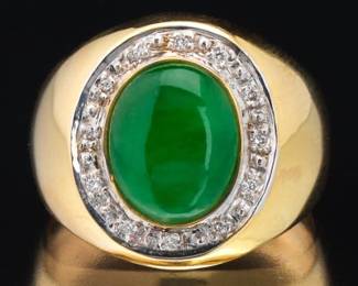Ladies TwoTone Gold, Jade and Diamond Ring
