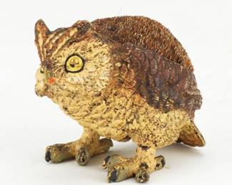 German Cold Painted Bronze Owl Pincushion