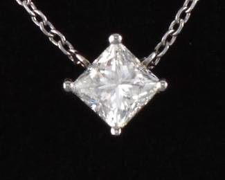 Ladies 0.62 Carat Princess Diamond Solitaire Necklace