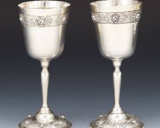 Pair of Sanborns Mexican Sterling Silver Toi et Moi Goblets