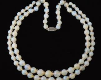 Walton Co. Antique Platinum, Opal and Crystal TwoStrand Necklace