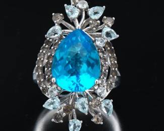 LeVian Gold, Blue Topaz and Smoky Quartz Crazy Collection Ring, Presentation Box