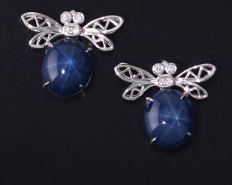 A Pair of Sapphire and Diamond Bee Earrings