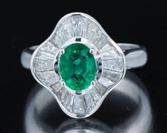 Ladies Gold, Emerald and Diamond Ballerina Ring