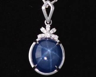 Ladies Diamond and Star Sapphire Pendant on Chain
