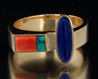 Nadine American Hopi Gold and gem Stones Ring