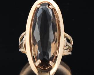 Ladies Vintage Gold and Smoky Quartz Ring