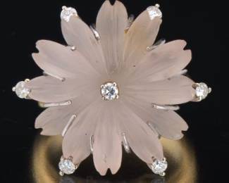 Vintage Carved Crystal and Diamond Flower Ring