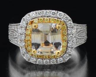 Ladies Yellow Sapphire and Diamond Ring