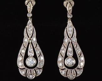 Art Deco pair of Gold and Diamond Dangle Earrings