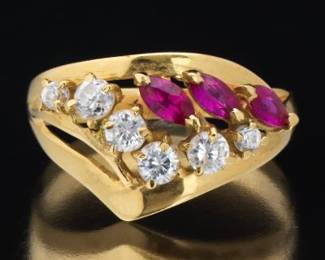 Ladies 18k Gold, Diamond and Ruby Ring