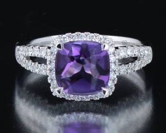 Ladies Gold, Amethyst and Diamond Ring