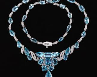 Ladies 35.99 Carat Aquamarine and Diamond Necklace