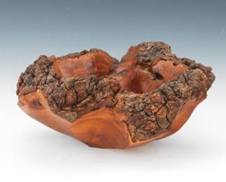 Heavy Carved Cherry Burlwood Centerpiece Bowl