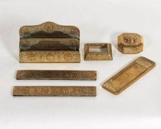 Tiffany Studio Bronze Desk Set Zodiac Pattern