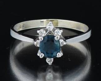 Ladies Gold, Blue Sapphire and Diamond Ring