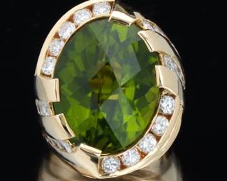 Oversized 15.00 Carat Peridot and Diamond Ring