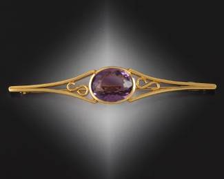 An Oversized 18k Gold and Amethyst Bar Brooch