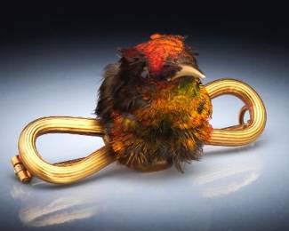 Antique High Carat Gold and Taxidermy Hummingbird Unique Pin Brooch, ca. 19th century