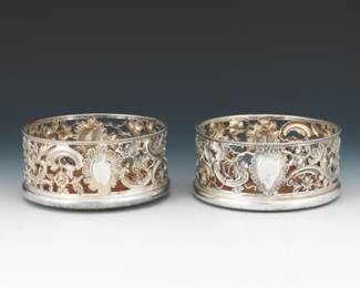 Pair of English Fox and Grape Silverplated Wine Coasters