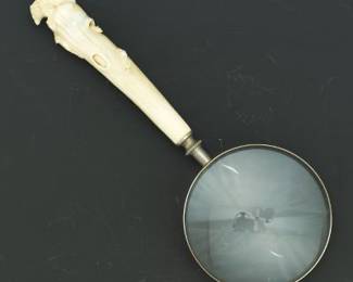 Bausch Lomb Magnifying Glass with Japanese Carved Horn Handle.