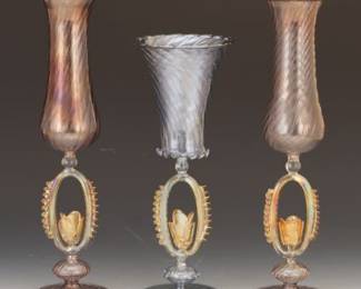 Three Murano Italian Art Glass Chalices by Soffieria Parisi