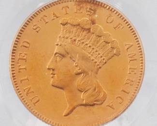 Rare PCGS 1866 MS 63 $3 gold.