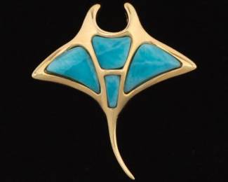 Ladies Gold and Larimar Gem Stone Manta Ray Slider