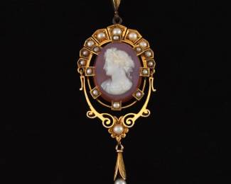 Victorian Gold, Pearl and Cameo Brooch