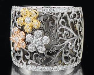 Ladies Gold and Diamond Flower Ring