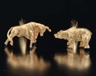 Pair of Tiffany Style Gold Stock Market Bear and Bull Cufflinks