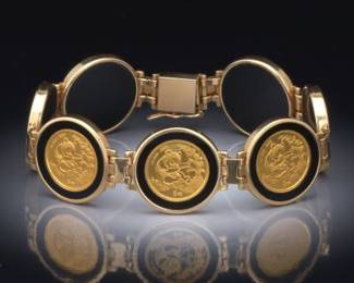 Ladies 24K Gold Panda Coins, Gold and Black Onyx Bracelet