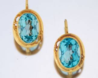A Pair of 18k Gold and Blue Topaz Earrings