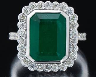 Ladies 6.13 Carat Emerald and Diamond Ring