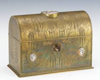 French Napoleon III Love Letter Brass Box with Carved Shell Cameo Decorations