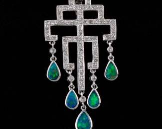 Ladies Italian Gold, Diamond and Opal Pendant on Chain