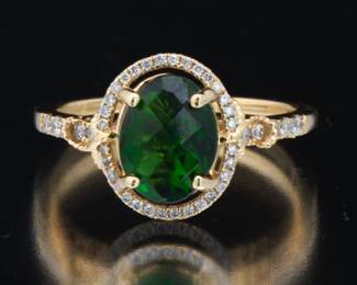 Ladies Gold, Green Tourmaline and Diamond Ring