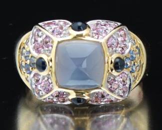 Ladies Gold, Chrysoprase, and Gemstone Ring