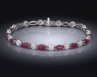 Platinum, Burmese Ruby and Diamond Bracelet
