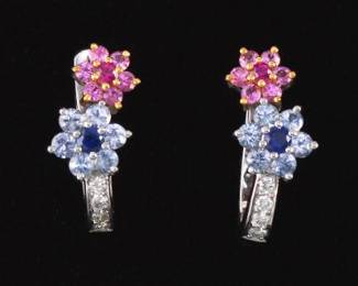 A Pair of Gold, Diamond and Gemstone Earrings